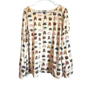 Talbots long sleeve satin blouse pullover pastel teacups chairs Size XL